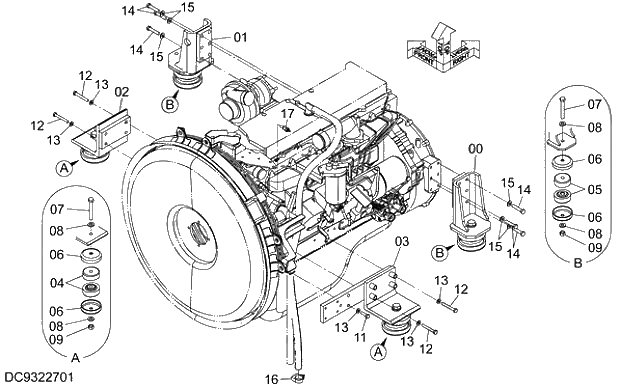 Схема запчастей Hitachi ZX350K-5G - 002 ENGINE SUPPORT 02 ENGINE