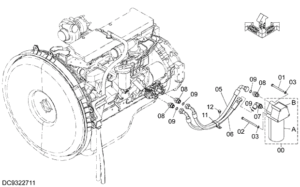 Схема запчастей Hitachi ZX350LCK-5G - 003 OIL FILTER PIPING 02 ENGINE