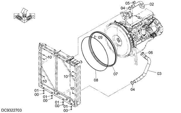 Схема запчастей Hitachi ZX330LC-5G - 006 RADIATOR SUPPORT 02 ENGINE