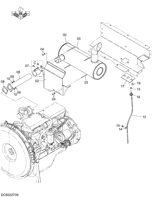 Схема запчастей Hitachi ZX350H-5G - 014 MUFFLER 02 ENGINE