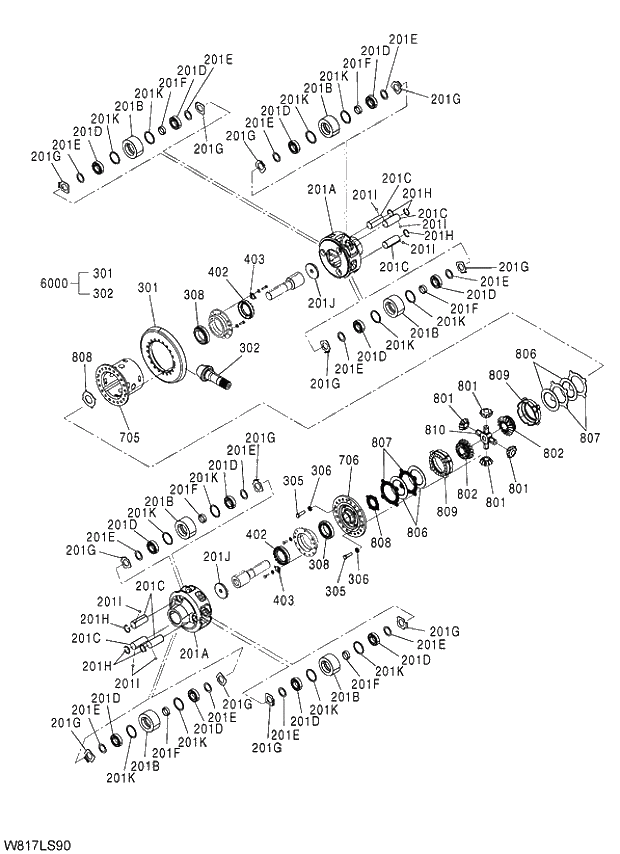 Схема запчастей Hitachi ZW310 - 046 AXLE ASSY(R)(3-4)(LSD). 05 POWER TRAIN