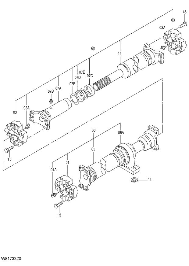 Схема запчастей Hitachi ZW310 - 048 PROPELLER SHAFT(F). 05 POWER TRAIN