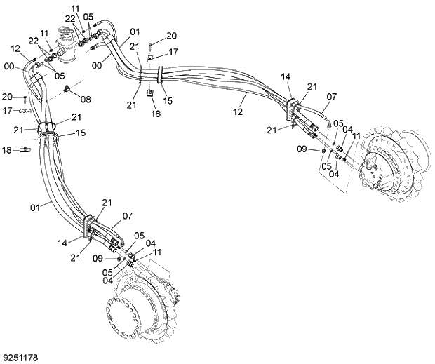 Схема запчастей Hitachi ZX350H-3G - 019_1 TRAVEL PIPING LC. 02 UNDERCARRIAGE