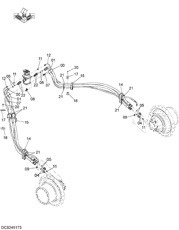 Схема запчастей Hitachi ZX350LCH-3G - 019 TRAVEL PIPING 02 UNDERCARRIAGE