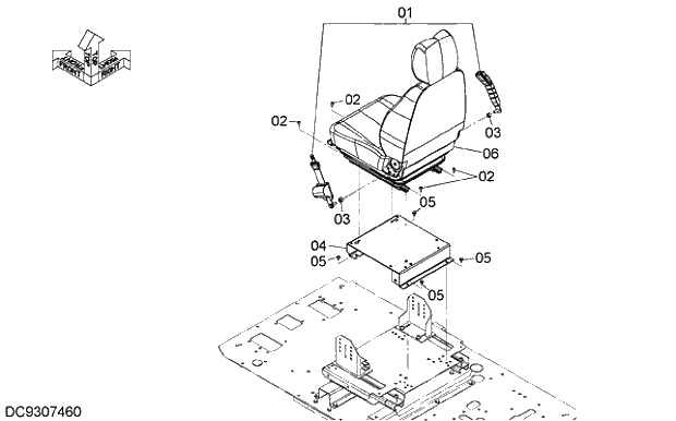 Схема запчастей Hitachi ZX210LCK-5G - 016 SEAT PARTS 09 FLOOR PARTS