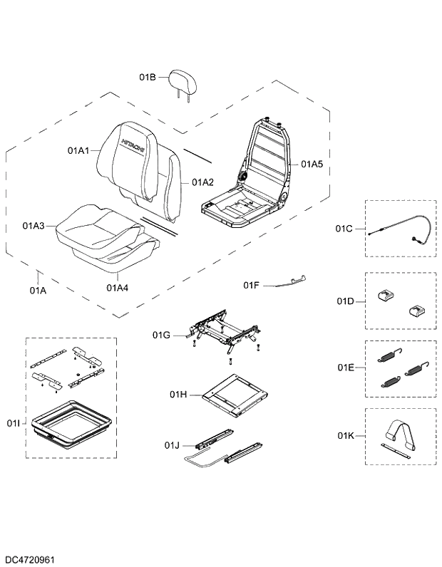 Схема запчастей Hitachi ZX210K-5G - 017 SEAT 09 FLOOR PARTS