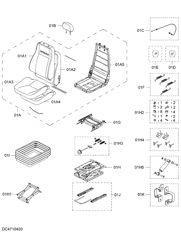 Схема запчастей Hitachi ZX210H-5G - 019 SUSPENSION SEAT 09 FLOOR PARTS