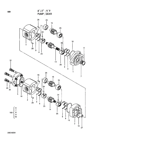 Схема запчастей Hitachi EX200LC-5 - 009 GEAR PUMP 01 PUMP