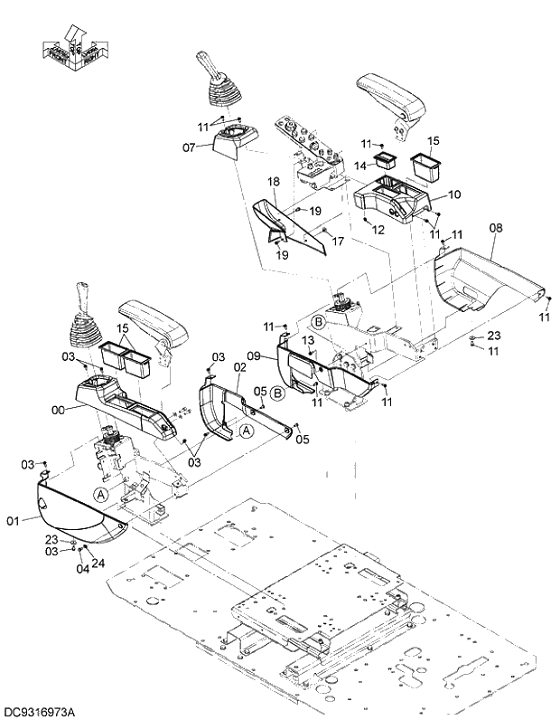 Схема запчастей Hitachi ZX250LCK-5G - 011 CONSOLE COVER 09 FLOOR PARTS