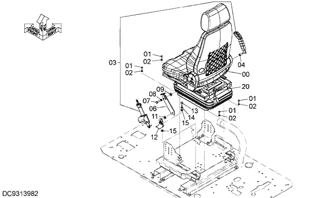 Схема запчастей Hitachi ZX250H-5G - 024 AIR-SUSPENSION SEAT PARTS (WITH HEATER) 09 FLOOR PARTS