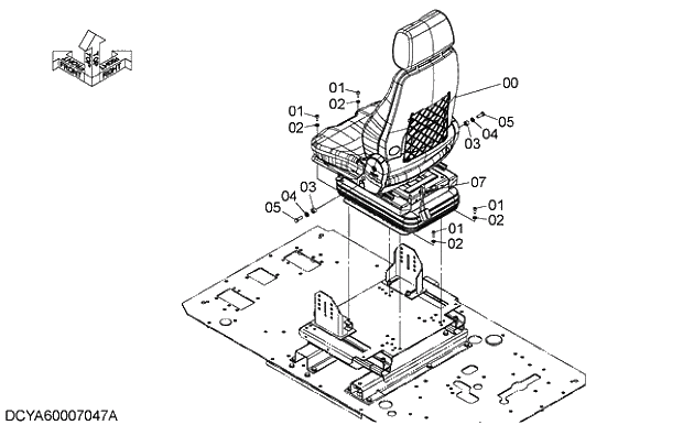 Схема запчастей Hitachi ZX250H-5G - 028 AIR-SUSPENSION SEAT (WITH HEATER)(WITHOUT SEAT BELT) 09 FLOOR PARTS