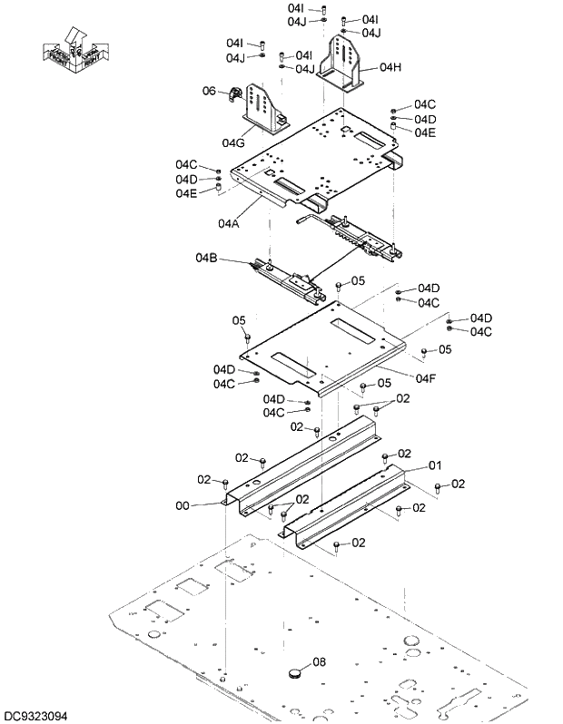 Схема запчастей Hitachi ZX240LC-5G - 030 SEAT STAND 09 FLOOR PARTS