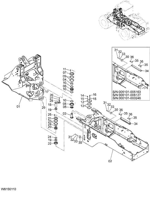 Схема запчастей Hitachi ZW180 - 028 FRAME (6CF,H3F,HCF,HEF) (000101-004999, 005101-). 03 CHASSIS