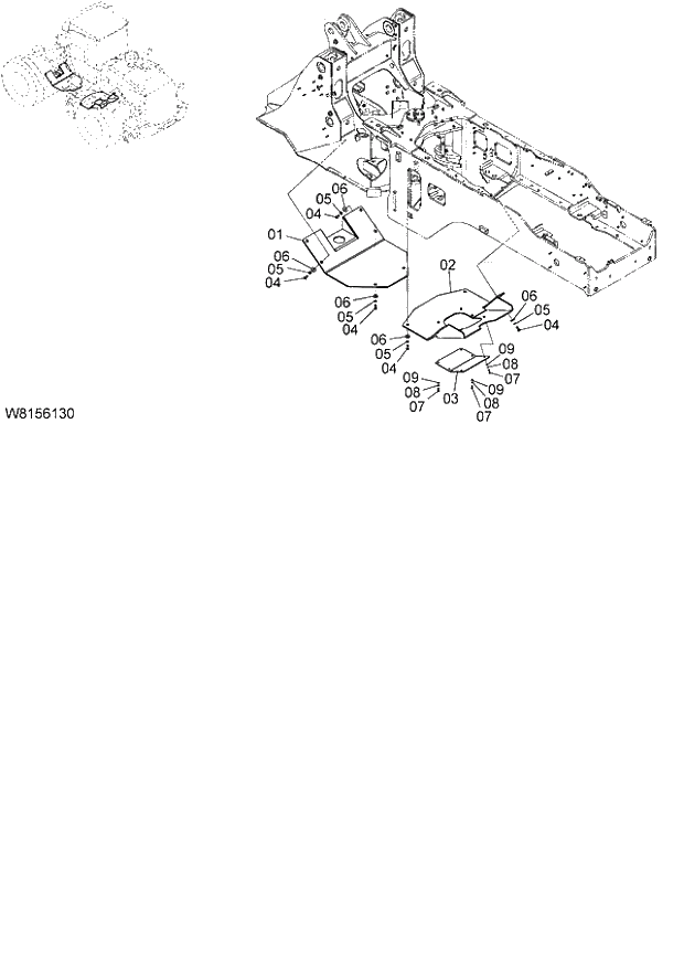 Схема запчастей Hitachi ZW180 - 032 BELLY GUARD (6CF,H3F,HCF,HEF) (BGK) (000101-004999, 005101-). 03 CHASSIS