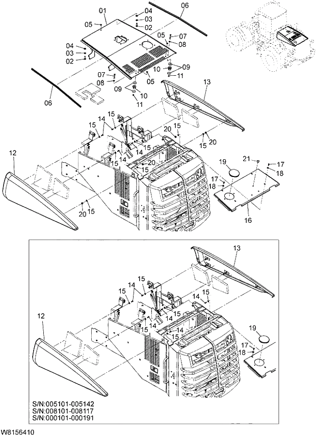 Схема запчастей Hitachi ZW180 - 038 COVER (1) (000101-004999, 005101-). 03 CHASSIS