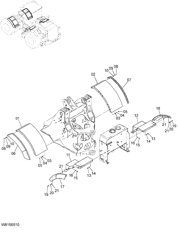 Схема запчастей Hitachi ZW180 - 047 FLOOR BOARD (1) (6CF,H3F,HCF,HEF) (000101-004999, 005101-). 03 CHASSIS