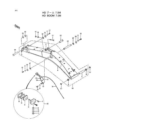 Схема запчастей Hitachi EX400-5 - 411 HD BOOM 7.0M 03 BACKHOE ATTACHMENTS