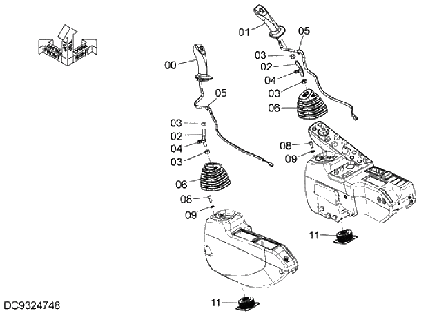 Схема запчастей Hitachi ZX280-5G - 002 CONTROL LEVER (FRONT, SWING)(WITH SINGLE SWITCH) 09 FLOOR PARTS