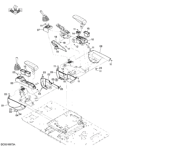 Схема запчастей Hitachi ZX280LC-5G - 011 CONSOLE COVER 09 FLOOR PARTS