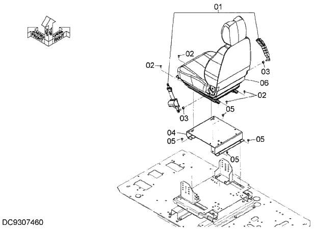 Схема запчастей Hitachi ZX280-5G - 020 SEAT PARTS 09 FLOOR PARTS