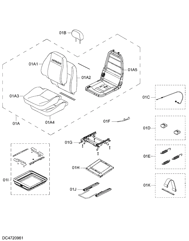 Схема запчастей Hitachi ZX280-5G - 021 SEAT 09 FLOOR PARTS