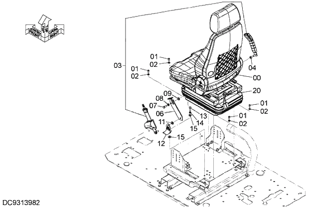 Схема запчастей Hitachi ZX280-5G - 024 AIR-SUSPENSION SEAT PARTS (WITH HEATER) 09 FLOOR PARTS