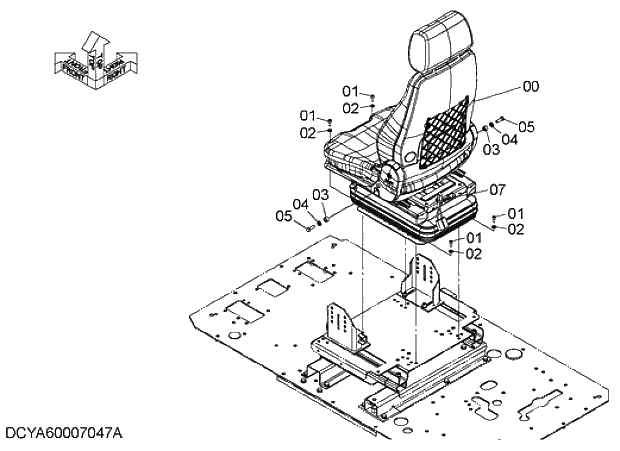 Схема запчастей Hitachi ZX280-5G - 028 AIR-SUSPENSION SEAT (WITH HEATER)(WITHOUT SEAT BELT) 09 FLOOR PARTS