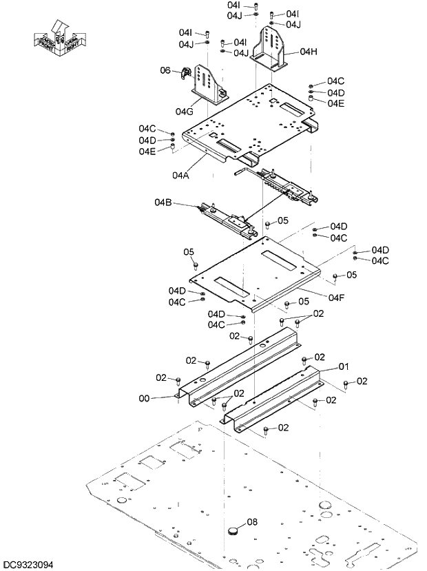 Схема запчастей Hitachi ZX280LC-5G - 030 SEAT STAND 09 FLOOR PARTS