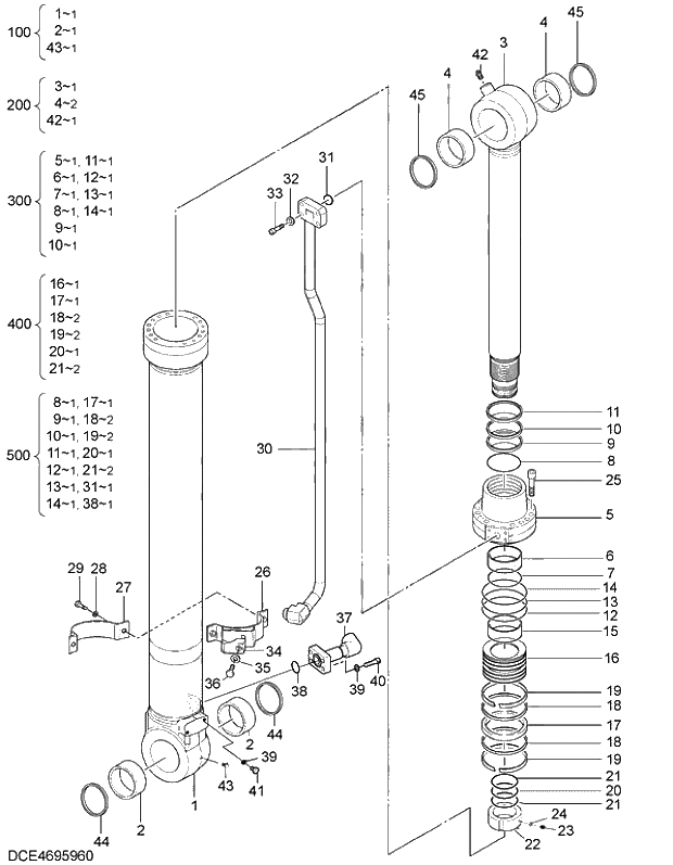 Схема запчастей Hitachi ZX330-5G - 007 CYL.; BUCKET. 05 CYLINDER
