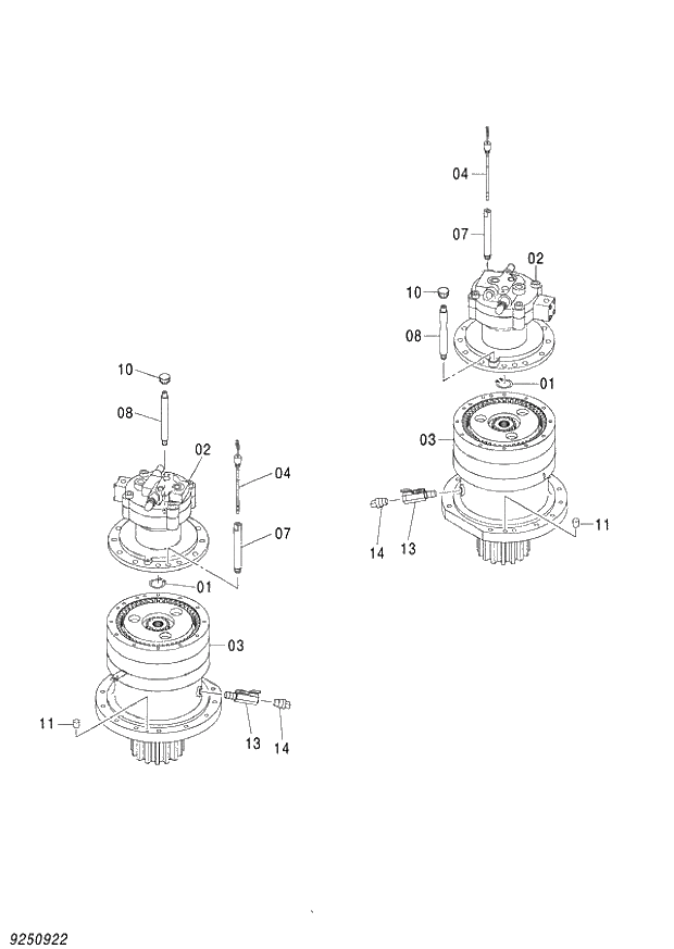 Схема запчастей Hitachi ZX850LC-3 - 009 SWING DEVICE (020001-). 02 MOTOR