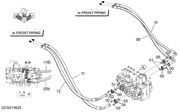 Схема запчастей Hitachi ZX280-5G - 002 MAIN PIPING (2) 05 HYDRAULIC PIPING (MAIN)