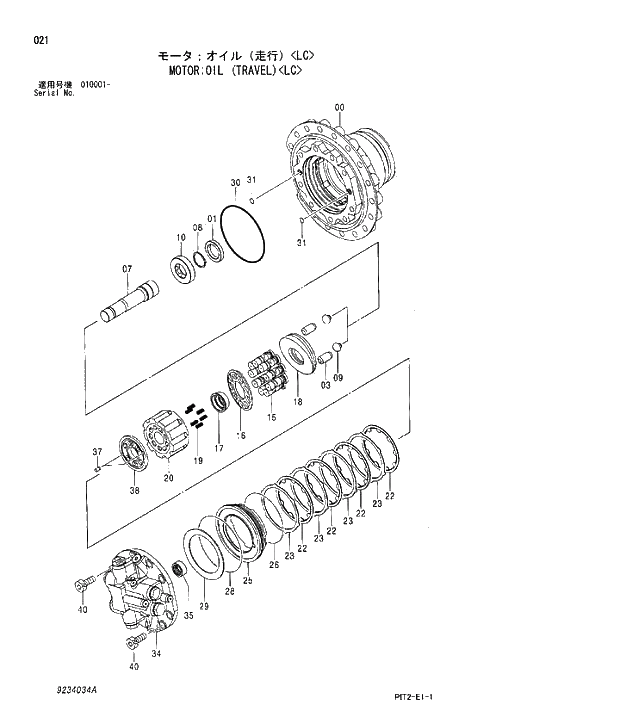 Схема запчастей Hitachi ZX180W-3 - 021 MOTOR;OIL (TRAVEL) LC. 02 MOTOR
