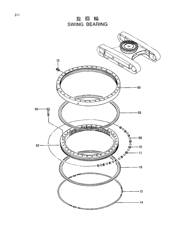 Схема запчастей Hitachi EX400H-3 - 311 SWING BEARING (005001 -). 02 UNDERCARRIAGE