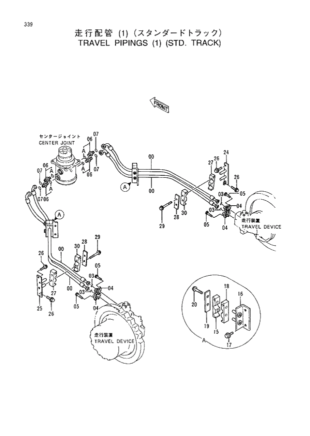 Схема запчастей Hitachi EX400LC-3 - 339 TRAVEL PIPINGS (1) (STD. TRACK) (005001 -). 02 UNDERCARRIAGE