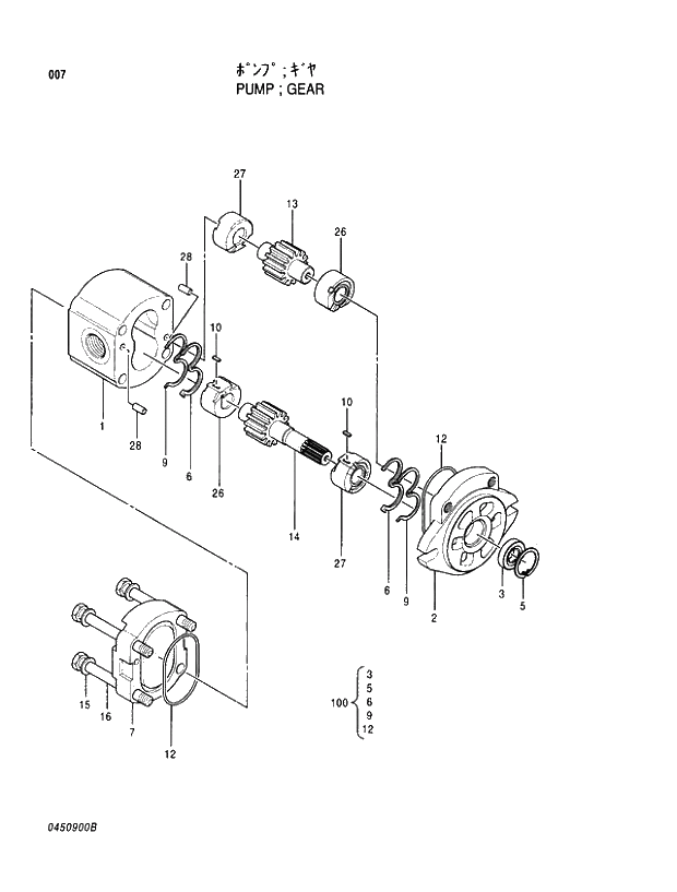 Схема запчастей Hitachi EX100-5 - 007 GEAR PUMP PUMP