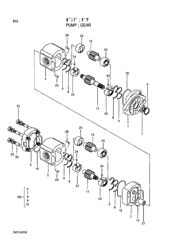 Схема запчастей Hitachi EX100-5E - 015 GEAR PUMP PUMP