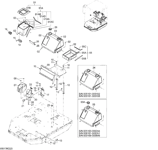 Схема запчастей Hitachi ZW310A - 015 REAR CONSOLE. 04 CAB