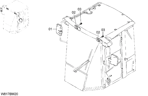Схема запчастей Hitachi ZW310A - 020 REAR VIEW MIRROR(BM002). 04 CAB