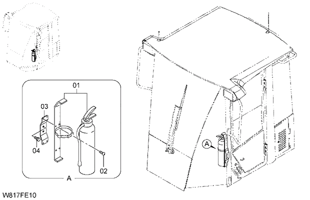 Схема запчастей Hitachi ZW310 - 022 FIRE EXTINGUISHER(FE). 04 CAB