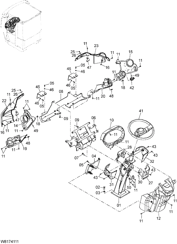 Схема запчастей Hitachi ZW310 - 024 STEERING COLUMN (H3J,HAJ,HEJ). 04 CAB