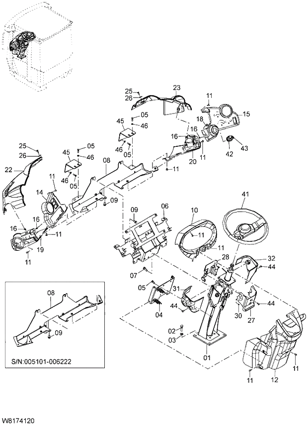 Схема запчастей Hitachi ZW310A - 025 STEERING COLUMN (6AJ). 04 CAB