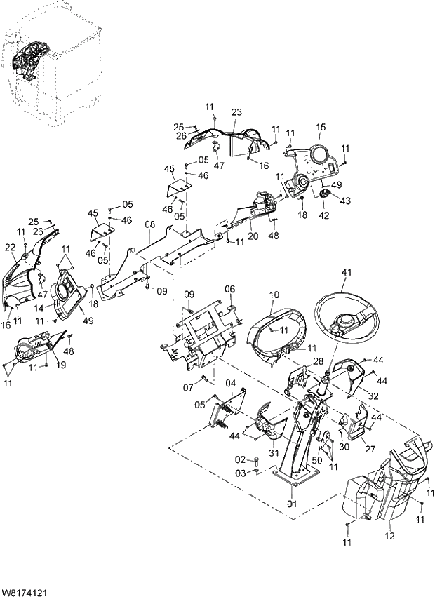 Схема запчастей Hitachi ZW310 - 026 STEERING COLUMN (6AJ). 04 CAB