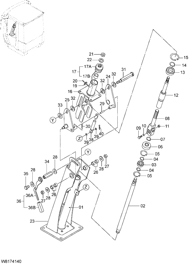 Схема запчастей Hitachi ZW310A - 029 STEERING COLUMN(INNER). 04 CAB