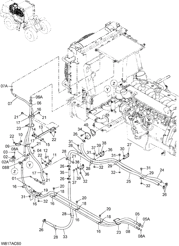 Схема запчастей Hitachi ZW310 - 036 AIR CONDITIONER PIPING(AC400). 04 CAB