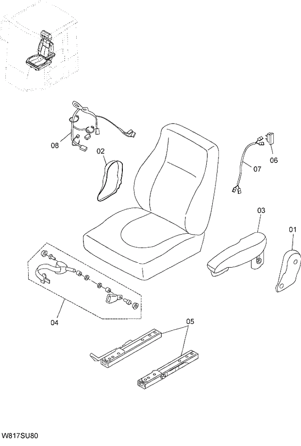 Схема запчастей Hitachi ZW310A - 048 SEAT (AIR-SUSPENSION) (GRAMMER). 04 CAB