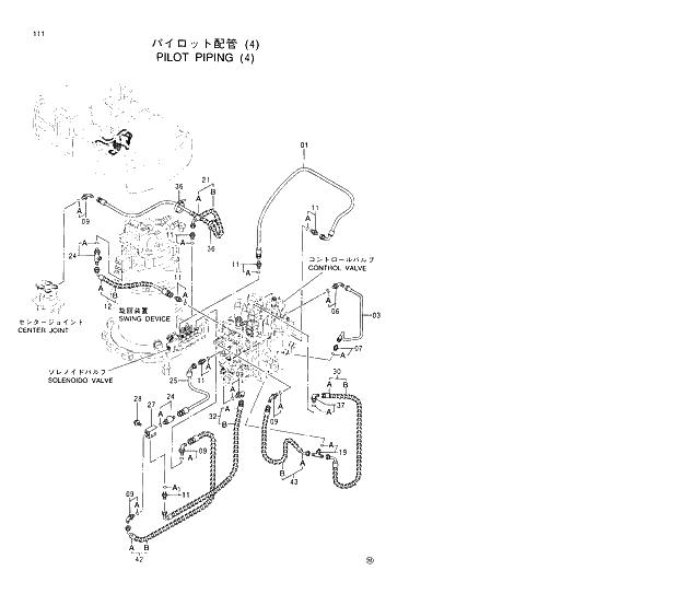 Схема запчастей Hitachi EX330LC-5 - 111 PILOT PIPINGS (4) 01 UPPERSTRUCTURE