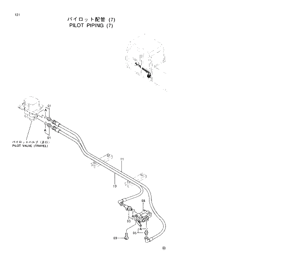 Схема запчастей Hitachi EX350LCH-5 - 121 PILOT PIPINGS (7) 01 UPPERSTRUCTURE