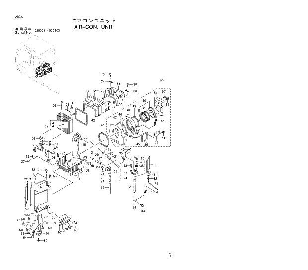 Схема запчастей Hitachi EX370HD-5 - 203 AIR-CON. UNIT 01 UPPERSTRUCTURE