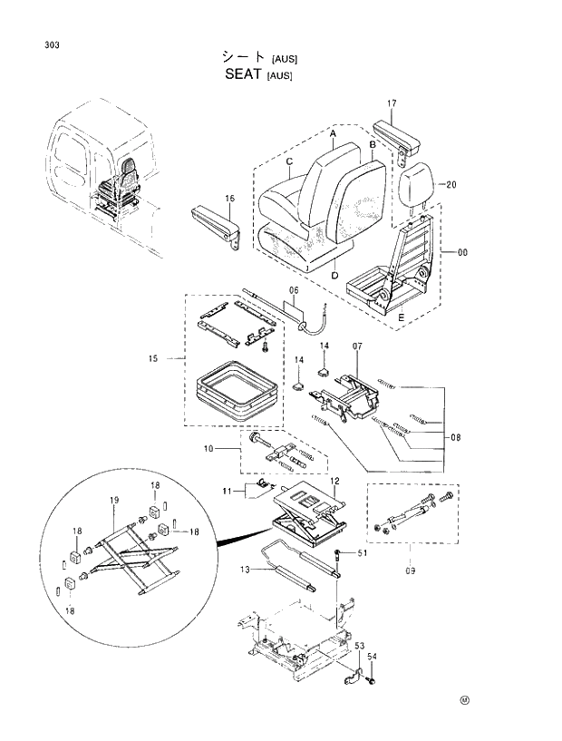 Схема запчастей Hitachi EX370-5 - 303 SEAT (AUS) 01 UPPERSTRUCTURE