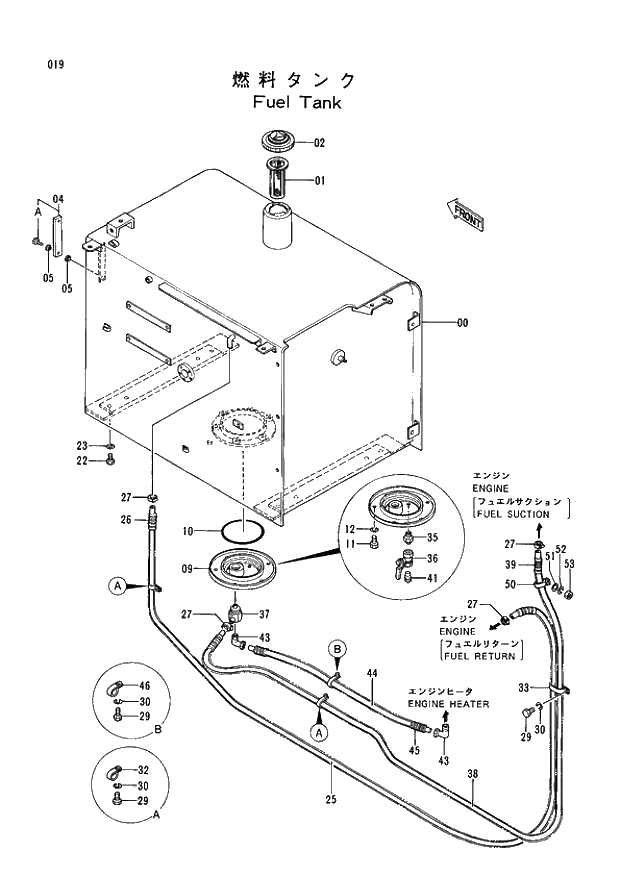 Схема запчастей Hitachi EX400 тип А - 019 FUEL TANK 01 UPPERSTRUCTURE